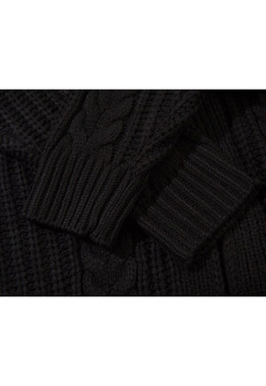 Cardigan dress cable knitted extreme length sweater in black