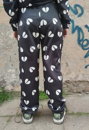 Broken heart joggers handmade Love cartoon overalls black
