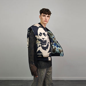 Witch print bomber horror fan jacket scary movie reversible college varsity detachable sleeves handmade Gothic puffer punk rocker coat cream