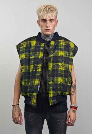 Paisley varsity jacket yellow check reversible 4in1 bomber