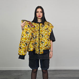 Animal print bomber yellow giraffe jacket reversible college varsity detachable sleeves handmade grunge raver coat festival puffer