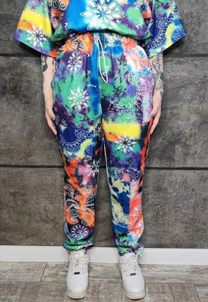 Tie-dye paisley joggers handmade bandanna rave pants orange