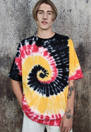 Tie-dye print tee Mandala t-shirt rainbow top yellow black
