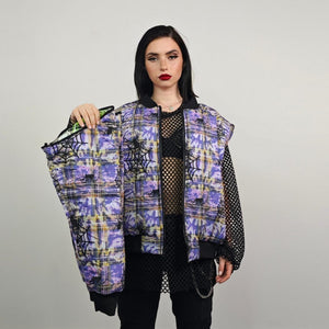 Spider web print jacket purple tie-dye bomber plaid check puffer punk reversible college varsity detachable sleeves handmade tartan coat