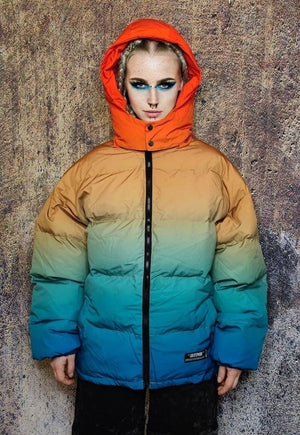 Gradient rainbow bomber tie-dye jacket rave puffer orange
