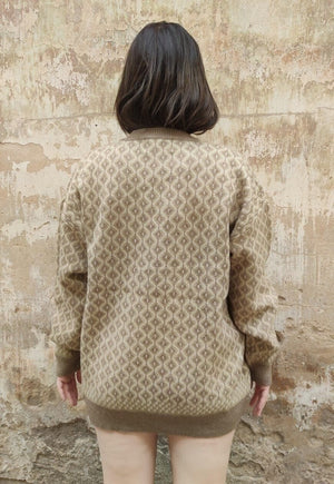 Geometric sweater 90s retro diamond jumper in dirty brown