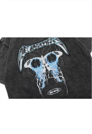 Metalcore t-shirt butterfly tee vintage wash top acid grey
