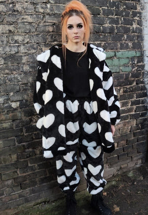 Heart fleece coat handmade faux fur love emoji trench coat