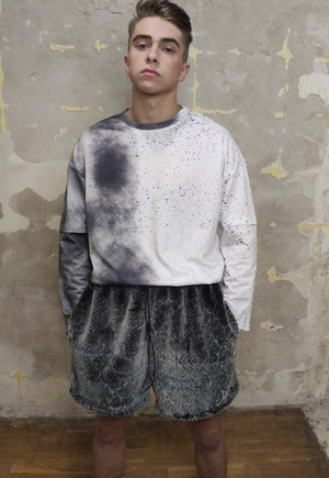 Python fleece shorts handmade snake fur cargo overalls grey