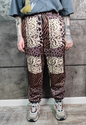 Leopard joggers handmade animal print raver pants in brown