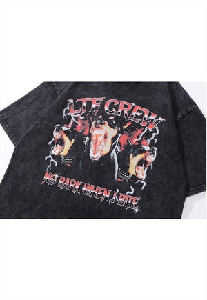 Angry dog t-shirt Doberman print tee retro animal top grey