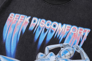 Cyberpunk t-shirt robot print tee psychedelic machine print top in vintage grey