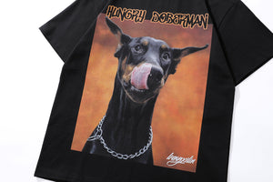Hungry Doberman t-shirt pinscher print tee retro dog top in grey