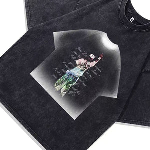 Hip-hop t-shirt rapper print tee retro Y2K gangster top in vintage grey