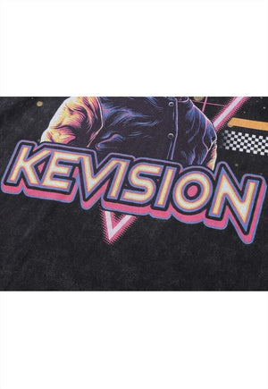 Cyber punk t-shirt vintage wash psychedelic top long tee