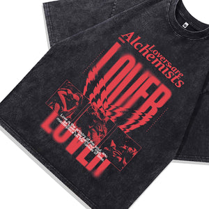Lover t-shirt alchemist slogan tee creepy grunge top in vintage grey