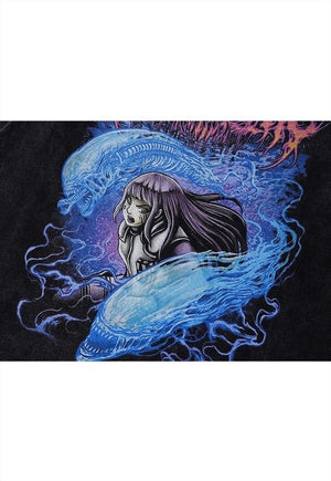 Anime t-shirt vintage wash Total Deathcore top long tee grey