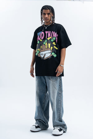 Hip-hop t-shirt rapper top money print tee Brown