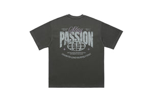 Passion slogan t-shirt grunge punk top rocker tee in grey