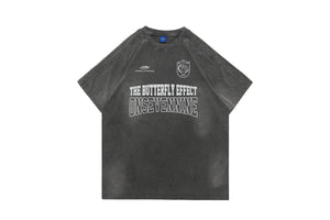 Butterfly effect t-shirt grunge slogan tee racing top in grey