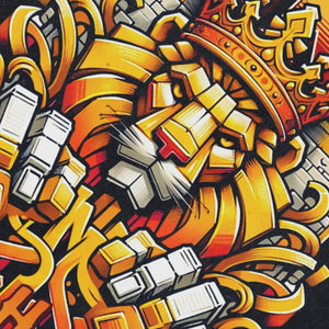 Hip-hop king sleeveless t-shirt retro lion print surfer vest gangster rapper tank top in acid wash black