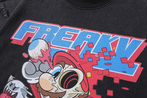 Freaky slogan t-shirt hero cartoon tee retro top in vintage grey