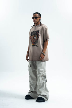 Scary cartoon t-shirt creepy anime top grunge retro horror tee in Grey