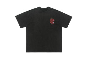 Psychedelic graffiti t-shirt dont care slogan top in black