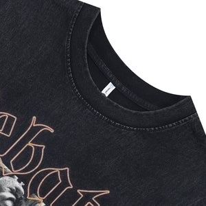 Pop art sleeveless t-shirt retro sculpture print surfer vest grunge tank top in acid wash black