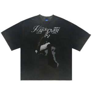 Hangover slogan t-shirt psychedelic girl print top y2k raver tee in Blue