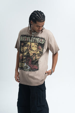 Battlefield slogan t-shirt military top retro game tee in cream