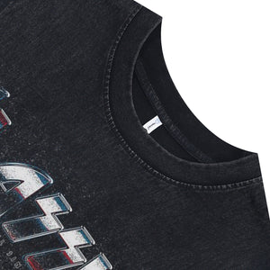 80s car sleeveless t-shirt racing surfer vest motorsports tank top in acid wash black