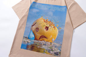 Sad emoji t-shirt hunter smile print tee funny y2k top in grey