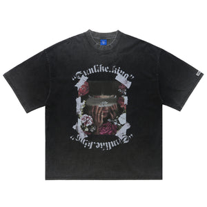 Blindfold t-shirt creepy girl top grunge punk tee in blue