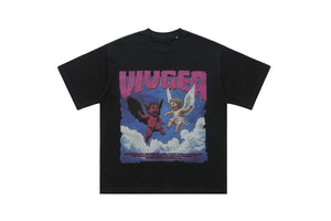 Angel devil t-shirt funny religion top retro cartoon tee in white