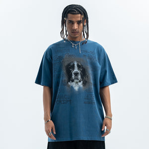 Dog t-shirt puppy print top retro cartoon tee animal jumper in cream