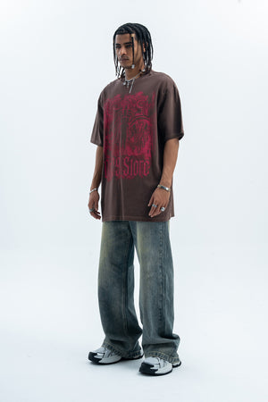 Psychedelic t-shirt Aura top Angel print tee in Brown