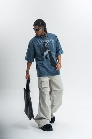 Hangover slogan t-shirt psychedelic girl print top y2k raver tee in Blue