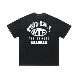 Saint slogan t-shirt retro religion top in black