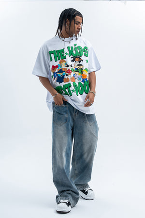 Y2k cartoon t-shirt kids slogan top retro anime tee in pink