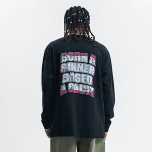 Saint print long sleeve top neon graffiti jumper grunge religion t-shirt in black