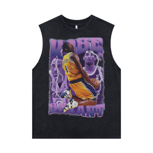 Kobe Bryant sleeveless t-shirt vintage baketball player vest sports tank top in acid wash black