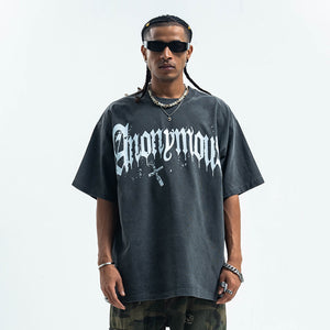 Anonymous t-shirt slogan top cross print tee in black