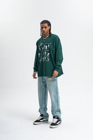 Retro poster jumper musician print long sleeve top 70s grunge t-shirt in black