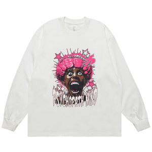 Psychopath slogan jumper long sleeve raver t-shirt grunge hip-hop top in brown