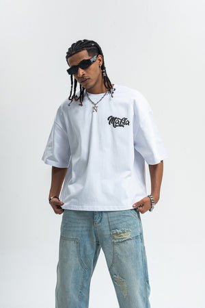 Gangster t-shirt Mafia slogan tee retro hip-hop top in white