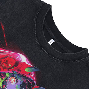 Psychedelic cartoon sleeveless t-shirt Japanese girl poster surfer vest 00s anime tank top in acid wash black