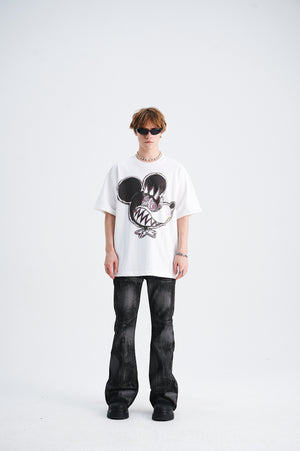 Punk mouse t-shirt Mickey top graffiti tee cartoon jumper in white
