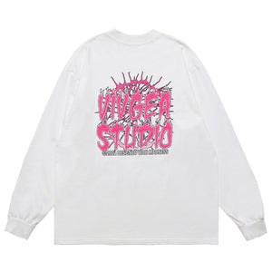 Psychopath slogan jumper long sleeve raver t-shirt grunge hip-hop top in brown