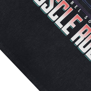 70s car sleeveless t-shirt motorsports surfer vest racing tank top in acid wash black